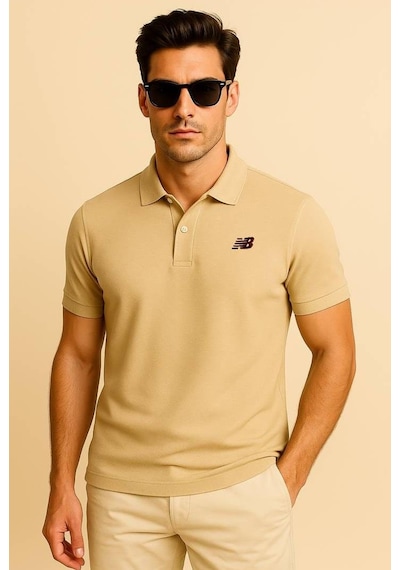 New Balance Bej Classic Basic Logo Polo Yaka Pike Tişört Mnt3415-mop Bej