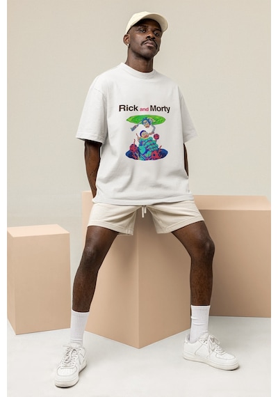 Noıssey Rick And Morty Tasarımlı Unisex Oversize Beyaz T-shirt