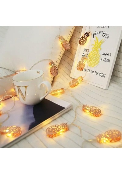 Ananas Sıralı Led Işık 10Lu Dekoratif Lamba Gold Metal