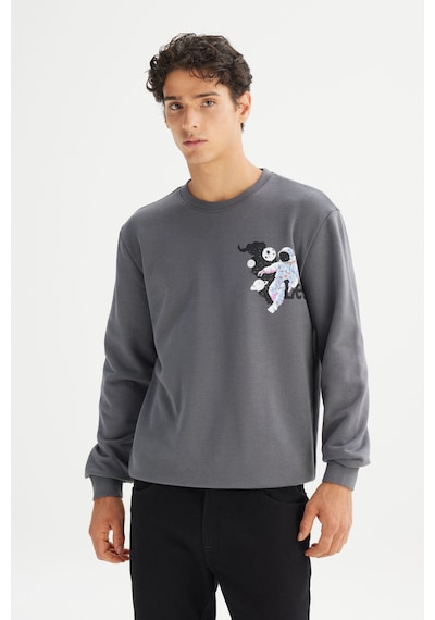 Lee Regular Fit Normal Kesim Bisiklet Yaka Baskılı Antrasit Sweatshirt Gri