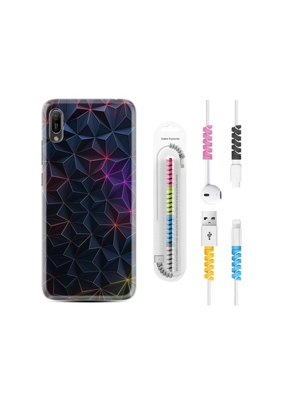 Huawei Y6 2019 Kılıf Kablo Koruyuculu Renkli Prizmalar 1783