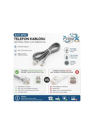Lexroo Px-kkt10 2cx0.10mmx7 10 Metre Adsl Rj11 Telefon Kablosu Gri, Adsl, Vdsl 2 Canlı Kablo Standart