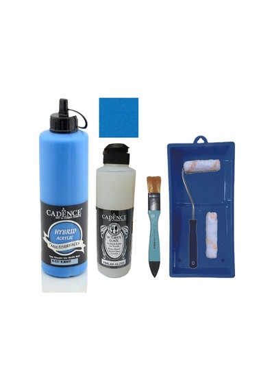Mobilya Boyası-cadence Multisurface H-037 R.mavi 500ml Ultimate Vernik Parlak 250ml Saten Rulo Set Mavi Mavi