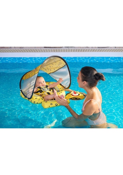 Mambobaby Yüzme Simidi - Yellow Leopard, Emniyetli, Gölgelikli Ve Ayak Destekli