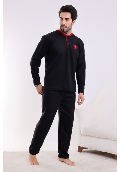 Wordex Flkn 7202 Polar Kışlık Erkek Ev Pijama Takımı Uyku Takımı Siyah