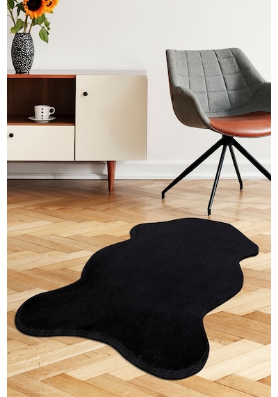 Dijidekor Peluş Halı Siyah Cool Yıkanabilir Şekilli Kesme Pos...