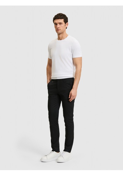 Cacharel Siyah Slim Fit Pamuk Karışımlı Beli Lastikli Kanvas Pantolon