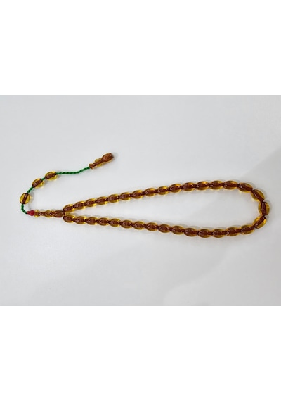 Zeyzun Usta İmzalı Sıkma Kehribar Tespih 9 X 12,5 Mm Beyzi Kesim