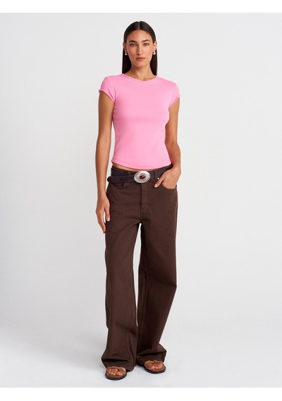Dilvin 31779 Bisiklet Yaka Basic T-shirt-pembe Pembe