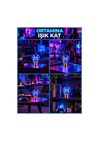 Joystick Neon Dekoratif Masa Lambası Ampul Şeklinde Yeni Nesil Aydınlatma Oyuncular İçin Çok Renkli