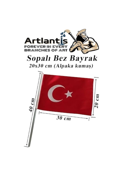 Sopalı Bez Bayrak 20x30 Cm 1 Adet Saplı Bayrak Ay Yıldız Plastik Çıtalı 20 30 Bez Bayrak Mill Bayram Kutlama