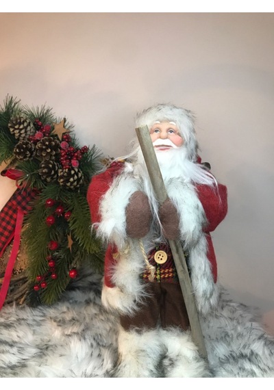 Yılbaşı Noel Baba Figür 30cm Eli Ahşap Sopalı