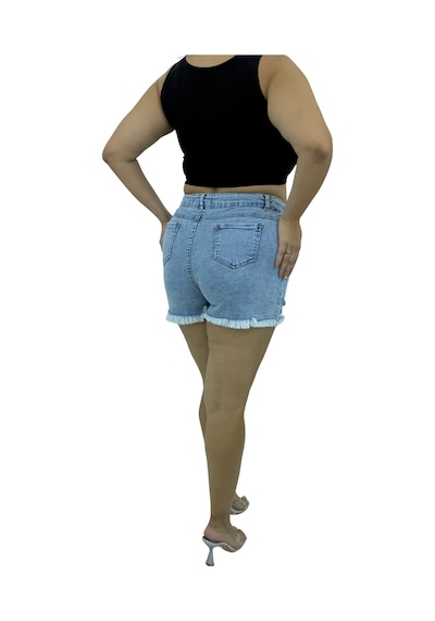 Zanessi Fashıon Büyük Beden Lastikli Yüksek Bel Yırtık Eskitme Cepli Kısa Denim Kadın Şort Mavi Zanessi Fashıon Büyük Beden Lastikli Yüksek Bel Yırtık Eskitme Cepli Kısa Denim Kadın Şort Mavi