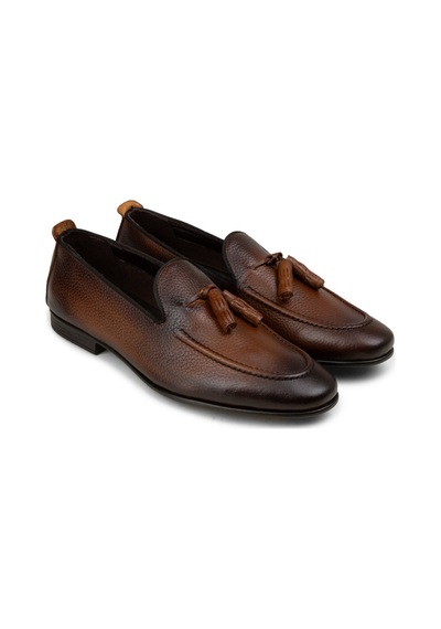 Deery Erkek Kahverengi Hakiki Deri Püsküllü Loafer - 01701mkhvc92