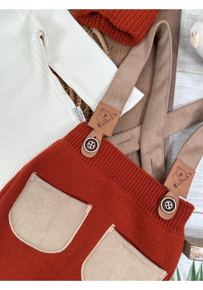 Bebicix Triko Askılı Koala Temalı Kaşkorse Esnek Badili Bereli Unisex Bebek Takım Kiremit