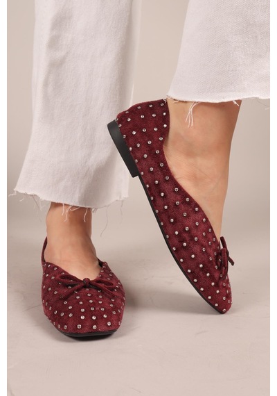 Botrop Fiyonklu Süet Babet Bordo-8301 Bordo