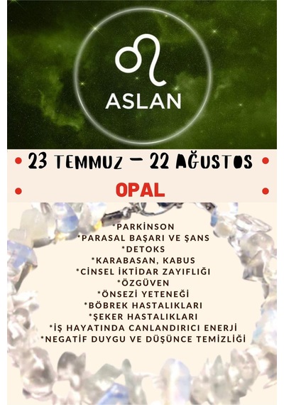 Gümüştel El Sanatları Sertifikalı Burç Taşı Aslan Burcu Opal Taşı Bileklik Çok Renkli