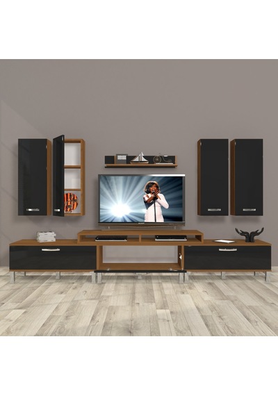 Decoraktiv Ekoflex 8d Slm Krom Ayaklı Tv Ünitesi Tv Sehpası Ceviz - Siyah