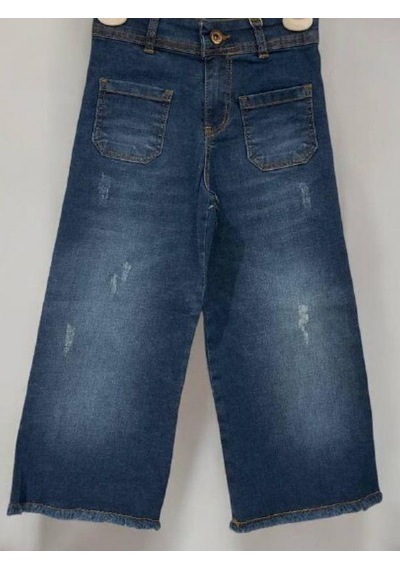 Çikoby Kız Çocuk Yüksek Bel Lycralı Yumuşak Dokulu Bol Paça Kot Pantolon-14814 Mavi