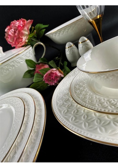 Monno English Bone Gold Line 59 Parça 12 Kişilik Yemek Takımı