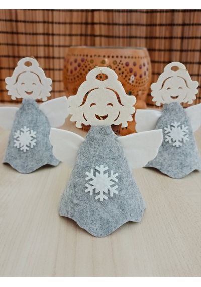 Gri Keçe Yılbaşı Melek Süsü 3lü Set - Montessori Kendin Yap Seti