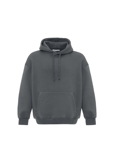 Vamos Basic Oversize Yıkamalı Hoodie Füme