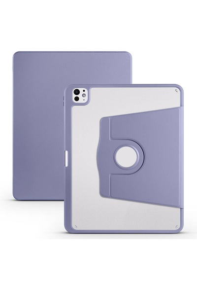 Arabulalaca Apple Uyumlu iPad  Pro 13 2024 Lavendery Gray Renk Kalem Bölmeli Dönebilen Standlı Kılıf Standlı Kapak