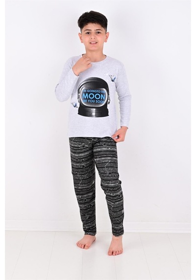Vitmo Erkek Çocuk Pijama Takımı Moon Uzun Kollu Pamuklu Gri