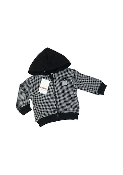 Çikoby Erkek Bebek Kapüşonlu Kareli Fermuarlı Hırka-13476 Siyah