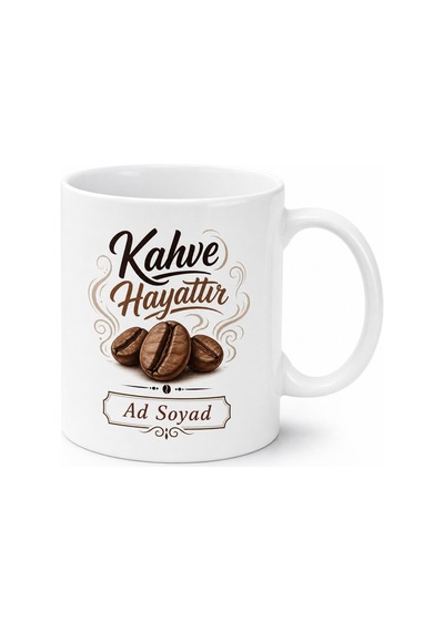Kahve Hayattır Yazılı Kupa Bardak Beyaz