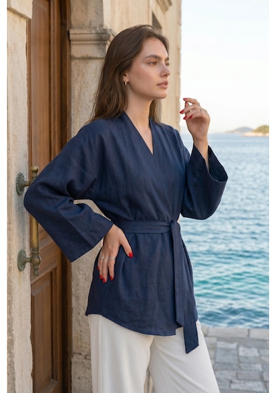 Kadın Kuşaklı Kimono 1177 Lacivert