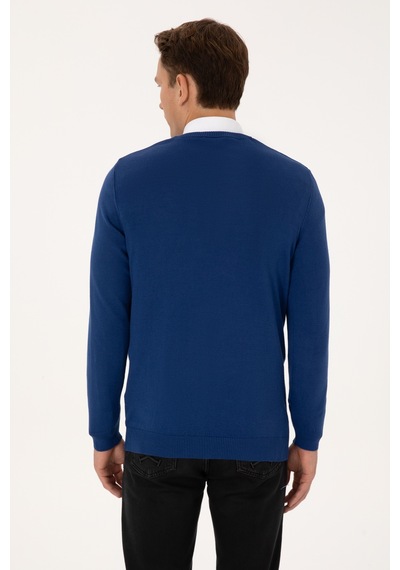 U.S. Polo Assn. Erkek Slim Fit V Yaka İndigo Basic Triko Kazak 50313662-VR028
