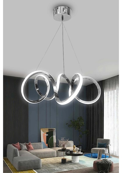 Modern Sarkıt Krom Kıvrım Beyaz Işık Led Avize - - Kumandalı / Krom Krom