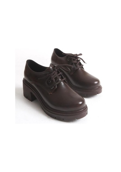 Alemdarshop K-707 Kahve Kırışık Rugan Yüksek Tabanlı Bağcıklı Loafer Ayakkabı C.kahve