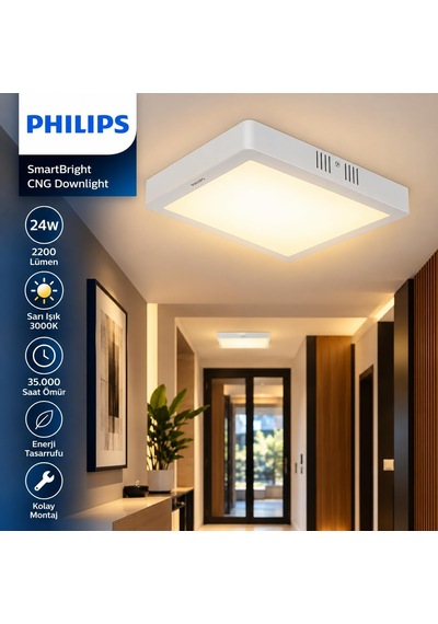 Smartbright 24w Led Sıva Üstü Kare Tavan Armatürü 2200 Lümen, 3000k Sarı Işık, 29,5x29,5 Cm, 220v, Beyaz Kasa Diğer