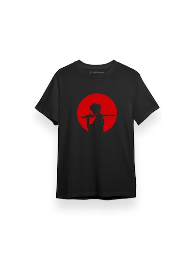 Samurai Champloo Red Minimal Siyah Kısa Kol Erkek Tshirt 001