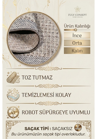 Salon Halısı Bej Kabartmalı Geometrik Desenli Fch3012 Multi