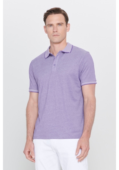 AC&Co / Altınyıldız Classics 4A4820200047MBYXL Düğmeli Polo Yaka Cepsiz Slim Fit Erkek Tişört Mor - Beyaz