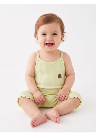HelloBaby Pamuklu İp Askılı Cep Detaylı Kız Bebek Tulum Sarı Sari