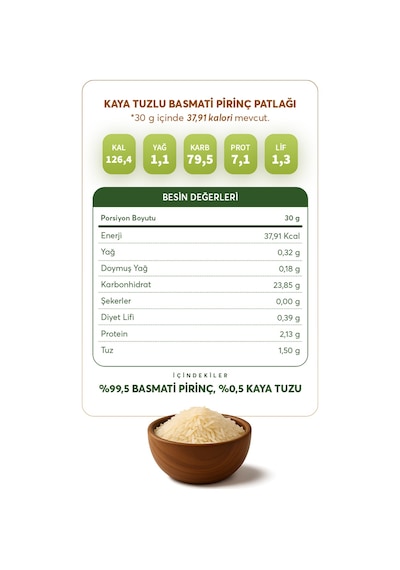 Glutensiz Fabrika Kaya Tuzlu Basmati Pirinç Patlağı 6 x 90 G