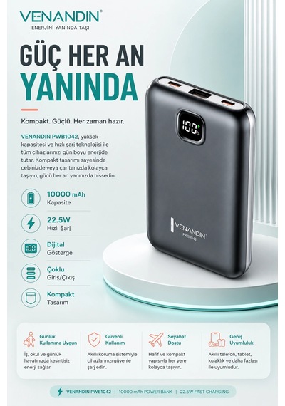 22.5w Hızlı Şarj Özellikli 10000 Mah Kapasiteli Kompakt Powerbank Çok Renkli