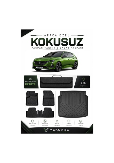 Peugeot 308 2025 Model Aracınıza Özel 4d Karbonlu Kauçuk Paspas Takımı Ve Bagaj Havuzu