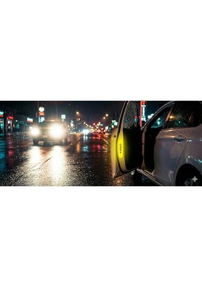 Reflektif Araç Kapı Uyarı Stickerı 2'li Set Gece Görünür Güvenlik Bandı Yapışkanlı, Suya Dayanıklı, Open Yazılı Kapı Açılınca Uyarı Etiketi Sarı Renk Abanoz