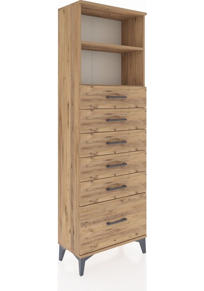 Arges Dolap 2 Raflı 6 Çekmeceli 60x30x182 Çam-çam Çam