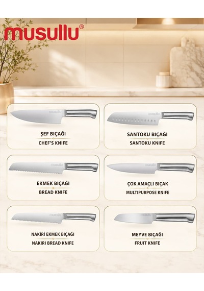 Musullu Mkn-6020 Standlı Bıçak Seti Krem - Gümüş