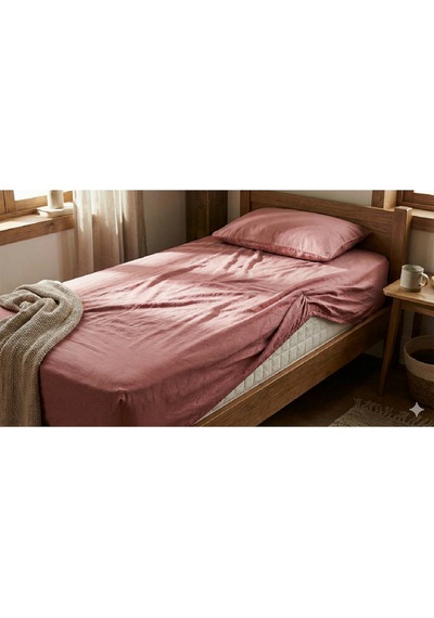Maki Home %100 Pamuklu Gül Kurusu 100x200+50x70 Cm Tek Kişilik Lastikli Çarşaf Takımı Gül Kurusu