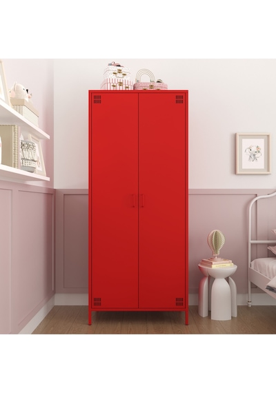 Pera Metal Elbise Dolabı, Soyunma Dolabı, İki Kapılı, 80,50 X 50 X 189,50 Cm Ral 3020 Kırmızı