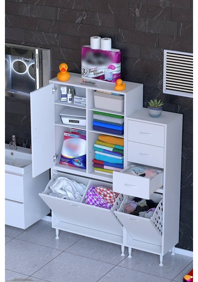 Liyan 110 Cm Çok Amaçlı Dolap Banyo Mutfak Ve Kiler Dolabı Beyaz 75+35 X160x32,5 Cm