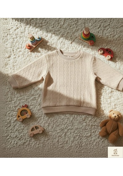 Nanica Kids Minibohe Çocuk Jakarlı Sweatshirt Bej Bej