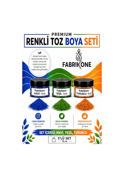 3'lü Set Premium Parafin Soya Wax Toz Mum Boyası Hobi Seti - 5 Cc Mavi, Yeşil, Turuncu Bkfab3myt5g